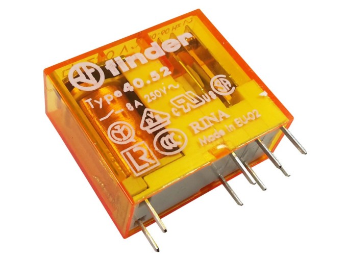 Miniaturní relé 230V AC, 2x přepínací kontakty 8A/250V