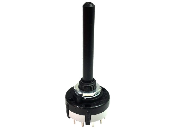 Otočný přepínač 4 sekce, 3 polohy, do PCB, osa 6 mm, 250V/0,15A