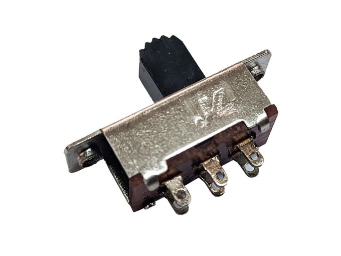 Posuvný přepínač s 2 přepínacími kontakty a pájecími vývody 23x7,2 mm
