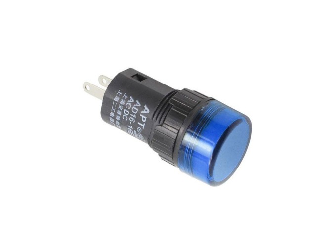 Modrá LED kontrolka 12V AC/DC s montážním otvorem 16 mm