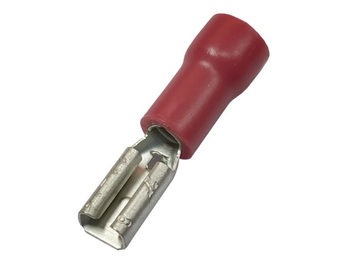 Krimpovací Faston konektor 2,8 mm s červenou izolací – zásuvka