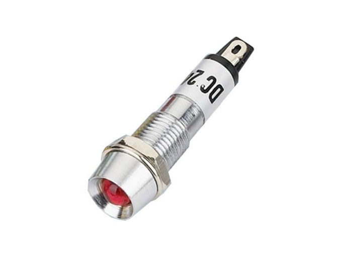 LED kontrolka červená 24V AC/DC s kovovou objímkou M8