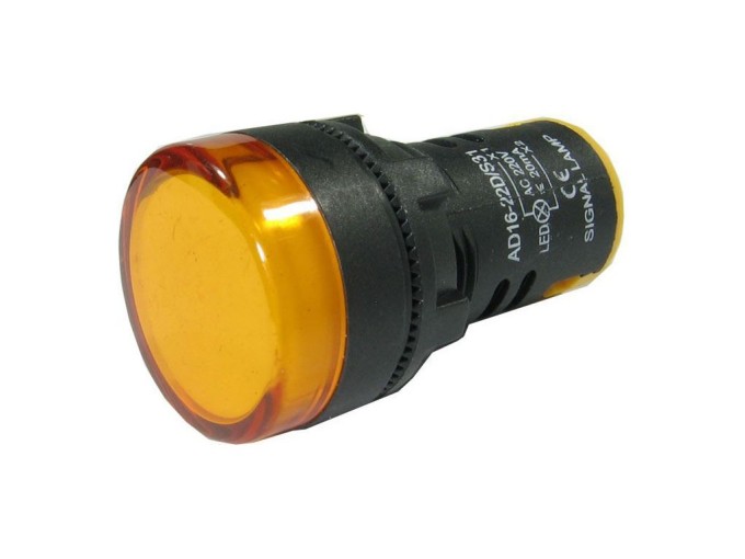 Oranžová LED kontrolka 230V AC s montážním otvorem 22 mm