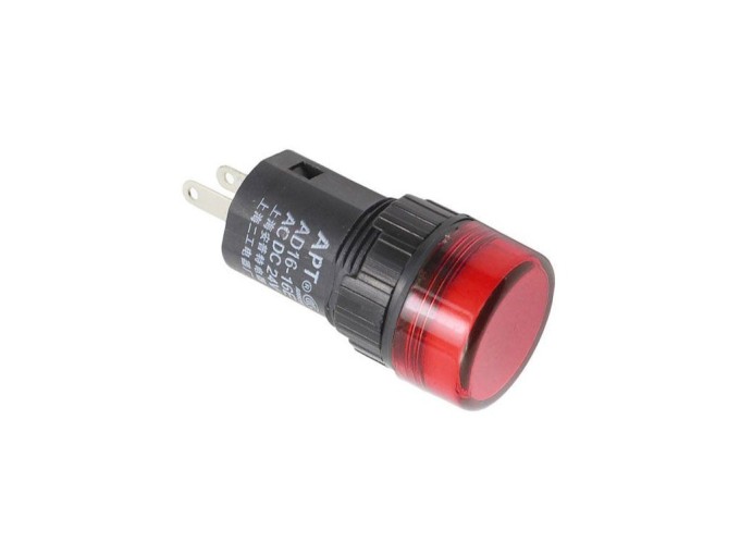 Červená LED kontrolka 12V AC/DC s montážním otvorem 16 mm