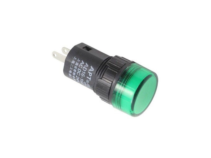 Zelená LED kontrolka 12V AC/DC s montážním otvorem 16 mm