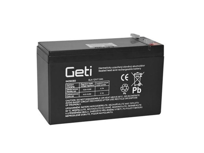 Olověný 12V 7Ah akumulátor Geti s Faston konektory 4,8 mm