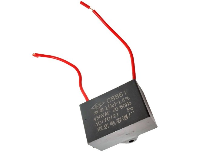 Motorový rozběhový kondenzátor 10 µF 450 V CBB61 s lankovými vývody 10 cm
