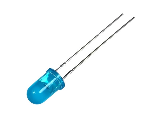 Modrá LED dioda 5mm kulatá, superjasná, difuzní 470nm, 650-1600mcd, 20mA, 3,3V