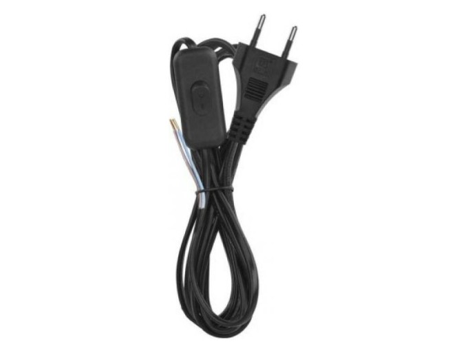 Flexo síťový kabel 2x0,75mm² s vypínačem, černá plochá dvojlinka 2 m