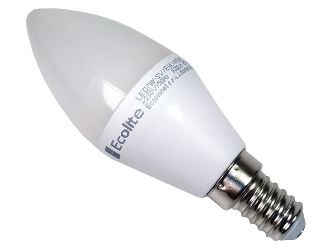 LED žárovka E14 7W 4100K 580lm svíčka studená bílá Ecolite