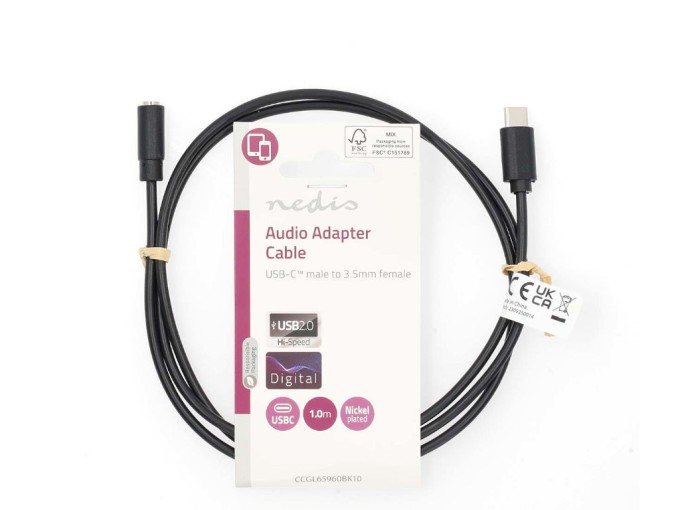Audio redukce USB-C na 3,5 mm jack kabel 1m černý