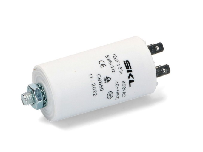 Motorový rozběhový kondenzátor 12 µF 450V CBB60 s konektory Faston 6,3 mm