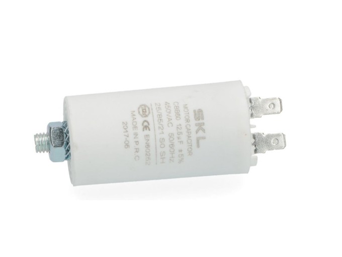 Motorový rozběhový kondenzátor 12,5 µF 450V s konektory Faston 6,3 mm