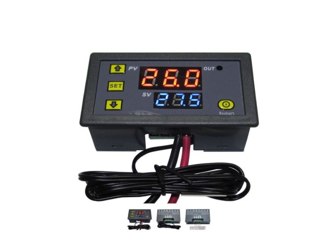 Digitální panelový termostat W3230 s rozsahem -55°C až +120°C a napájením 230V
