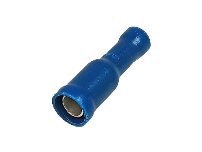 Izolovaný kulatý krimpovací konektor Faston modrý 4,0 mm - dutinka (zásuvka)