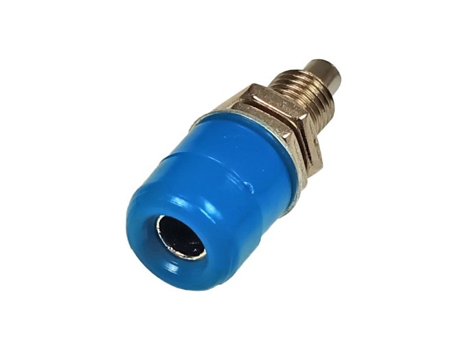 Panelová zdířka banánek modrá 16A, 10x25mm, montáž 7,5mm