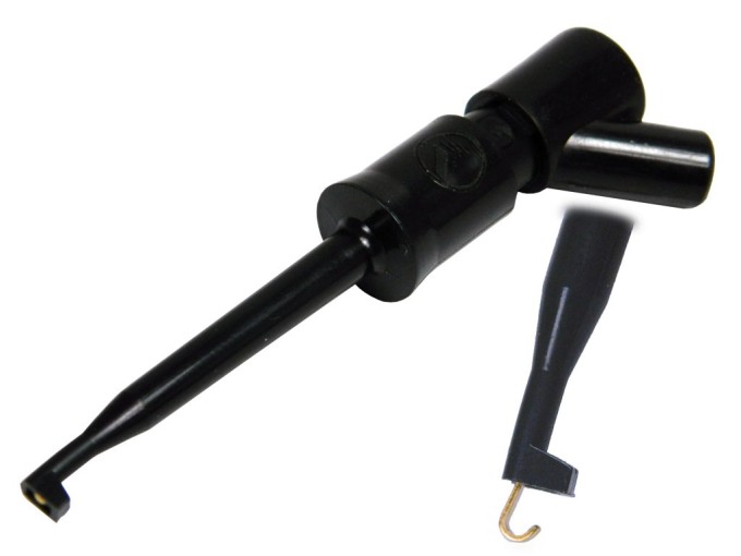 Černý měřicí hrot s háčkem 60V 6A Hirschmann KLEPS2-BU SW