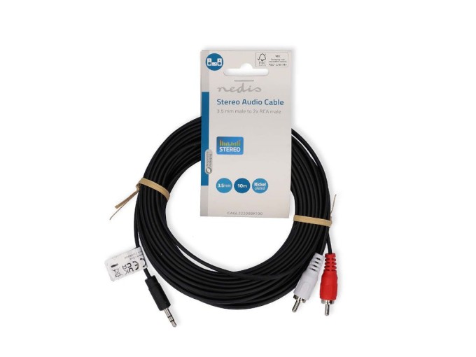 Audio kabel 3,5mm jack na 2x RCA, 10m, černý, Nedis