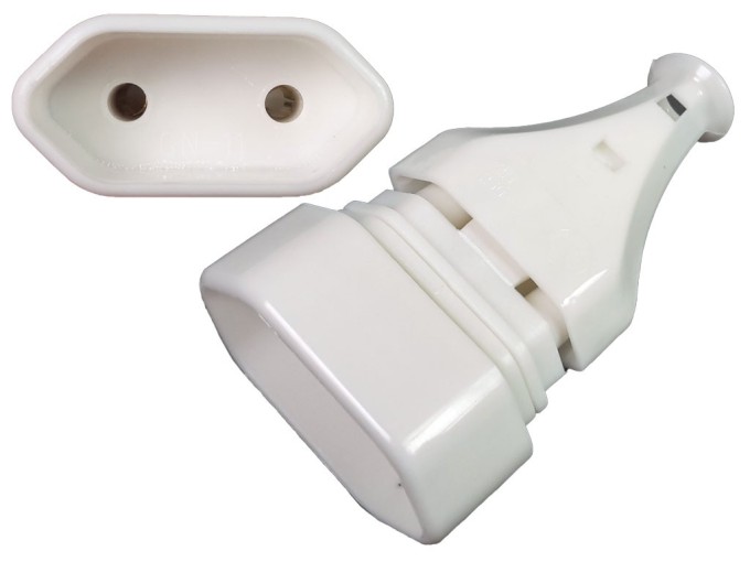 Plochá 2pólová síťová zásuvka na kabel 250VAC/2,5A bílá GN-11