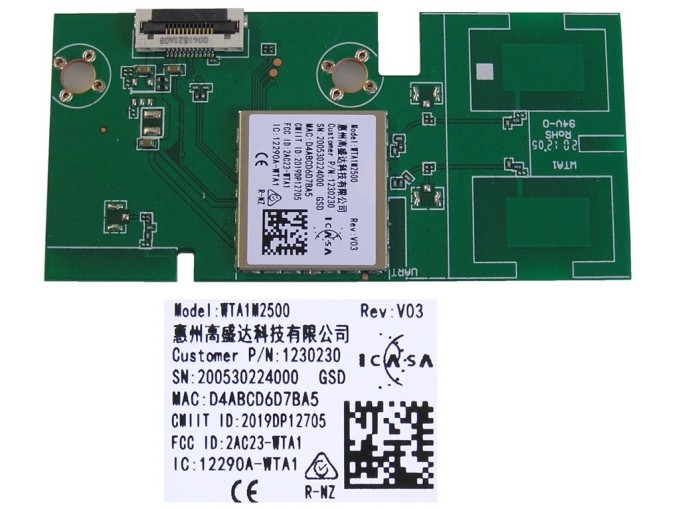 WiFi modul LCD LED TV Hisense WTA1M2500 network 1230230