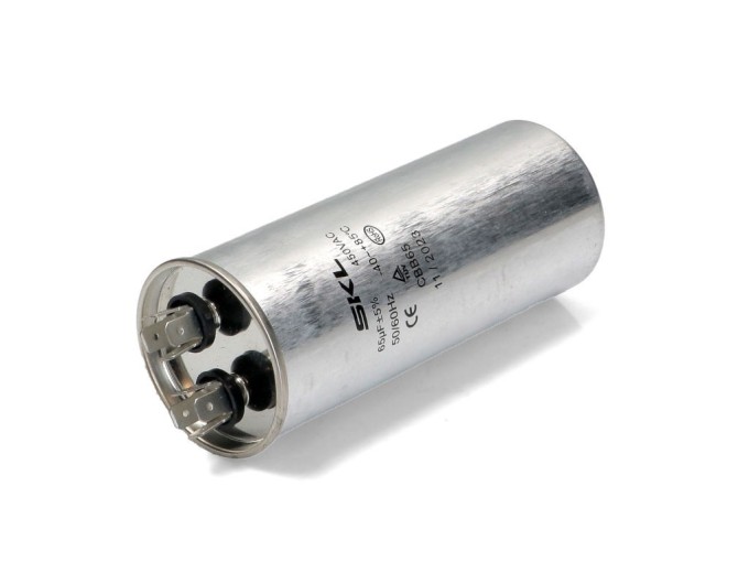Motorový rozběhový kondenzátor 65 µF 450V s konektory Faston 6,3 mm