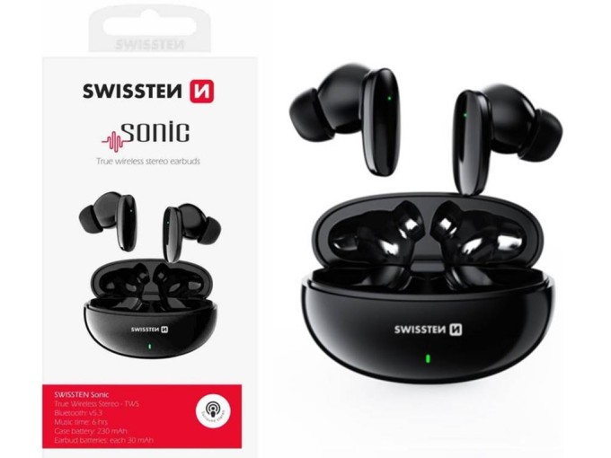 Bluetooth TWS sluchátka SWISSTEN SONIC černá s mikrofonem