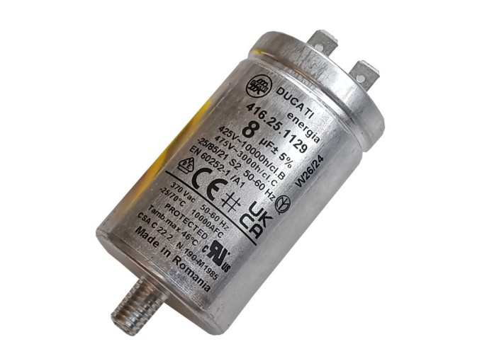 Motorový rozběhový kondenzátor 8 µF 425/475 V s konektory, kovové provedení