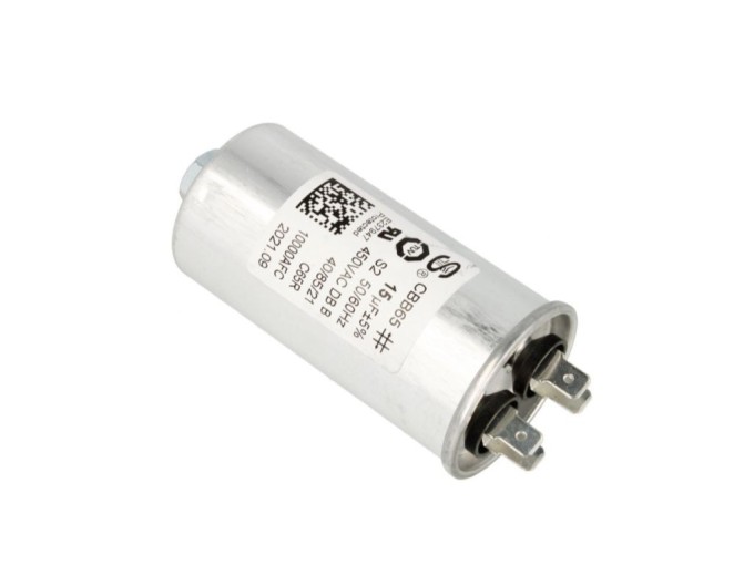 Motorový běhový kondenzátor 15 µF 450V s konektory Faston 6,3 mm