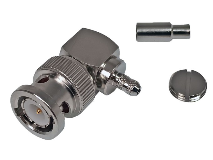 Úhlový krimpovací BNC konektor 90° pro kabel RG316 samec