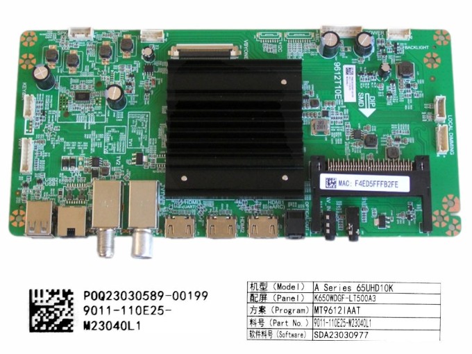 Základní deska LCD modulu Vivax A Series 65UHD10K main board 9612T10E