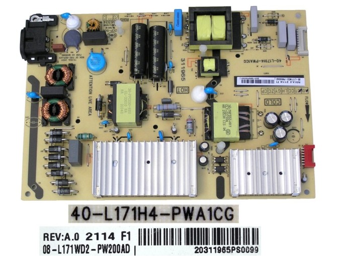 Napájecí zdrojová deska LCD modulu TCL 08-L171WD2-PW200AD / 40-L171H4-PWA1CG