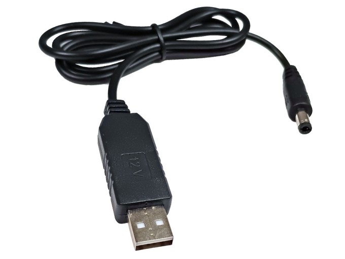 Napájecí USB kabel typ A s měničem STEP-UP 12V a konektorem 5.5/2.1 mm