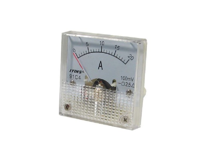 Analogový panelový ampérmetr 20A DC 45x45 mm