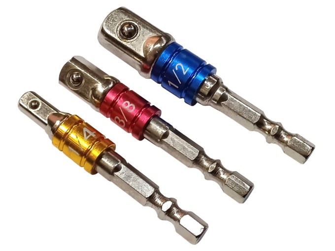 Sada adaptérů z HEX 1/4" na čtyřhran GOLA 1/4", 3/8", 1/2"
