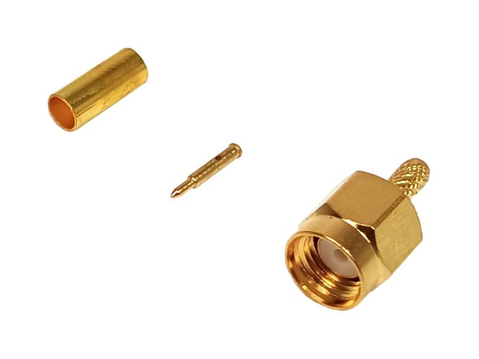Krimpovací SMA samec konektor pro kabel RG174 zlacený