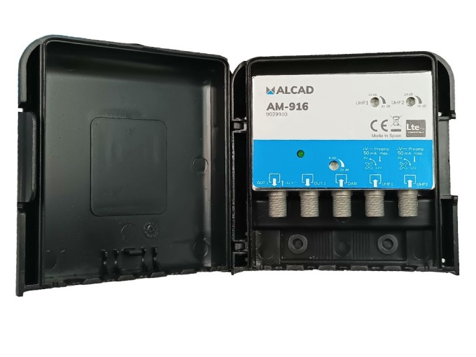 ALCAD AM-916 anténní zesilovač se 3 vstupy UHF a DAB s LTE700 potlačením