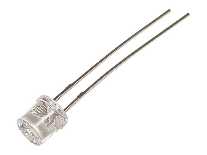 Studená bílá LED dioda 5mm, superjasná, kulatá, čirá, 100° vyzařovací úhel
