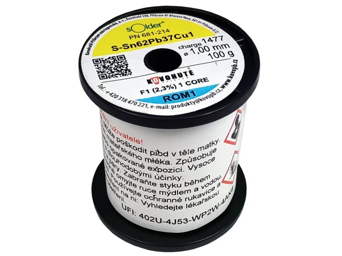 Trubičkový olovnatý pájecí cín Sn62Pb37Cu1 1,0 mm 100 g