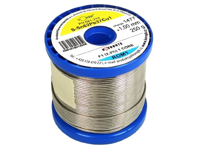 Pájka cínová Sn62Pb37Cu1 1,0 mm 250 g cívka s tavidlem