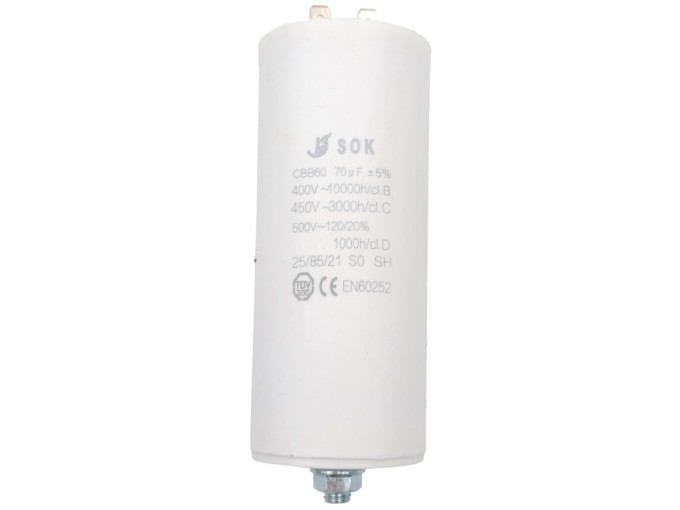 Rozběhový kondenzátor 70µF s konektory TC886DS