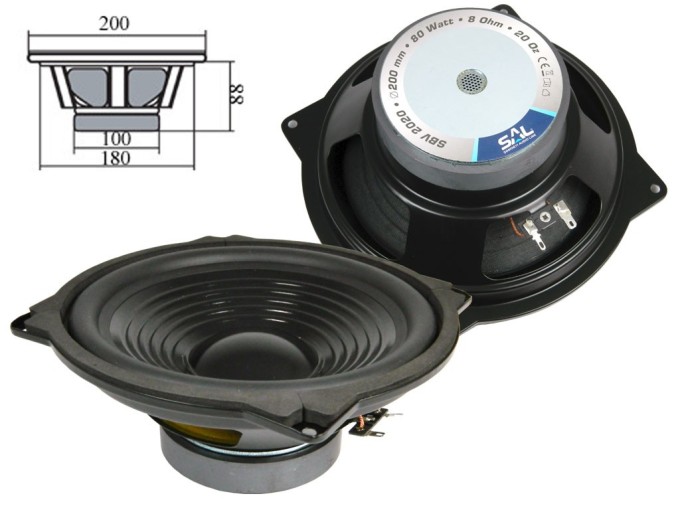 Basový reproduktor SAL SBV2020 8 Ω 80 W, 200 mm