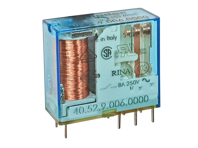Elektromagnetické relé 6V DC s 2 přepínacími kontakty 8A / 250V AC, 30V DC