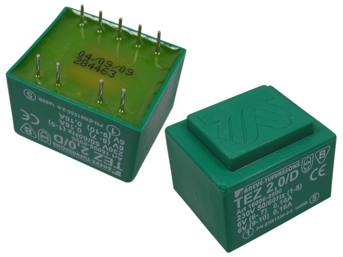 Síťový transformátor do plošného spoje 230V / 2x6V, 1,9VA BVEI3032035