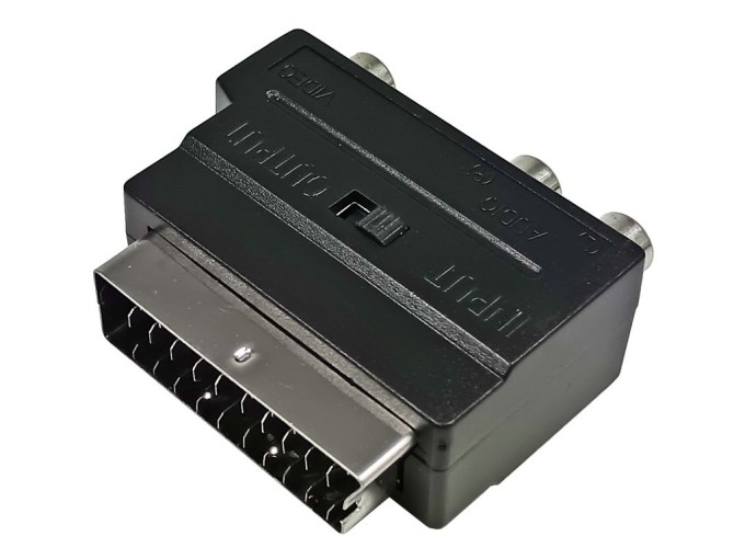 Obousměrná redukce SCART s 3× CINCH a S-VHS přepínačem