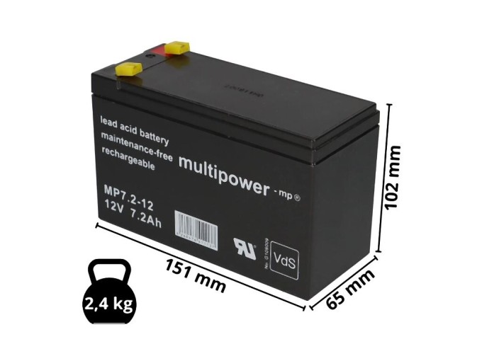 Olověný akumulátor 12V 7,2Ah MP7.2-12 s Faston 4,8mm