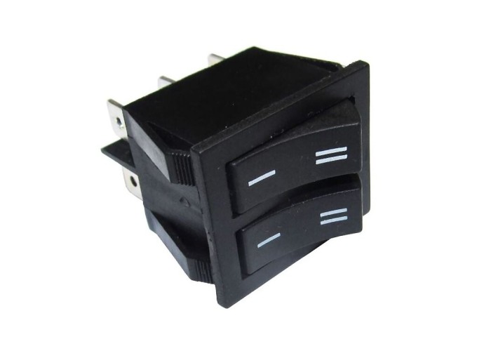 Dvojitý kolébkový vypínač 250V / 15A, 2x ON-OFF, černý s FASTON 6,3mm