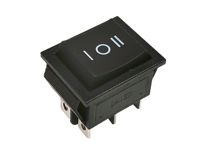 Kolébkový vypínač 3 polohy 6 pinů (ON)-OFF-(ON) 250V 15A černý