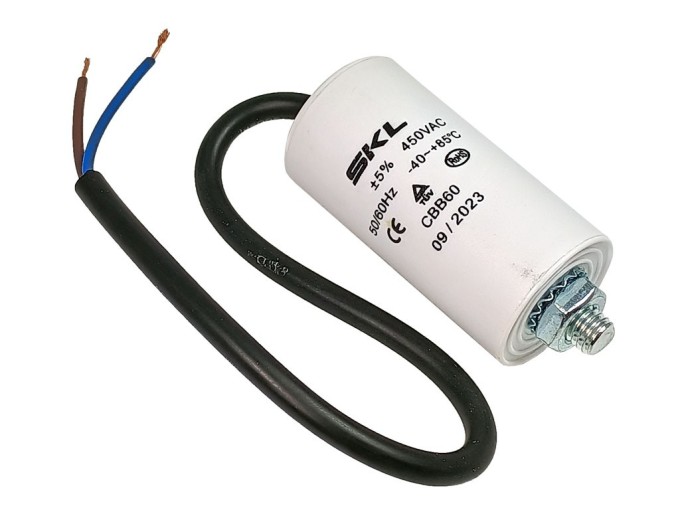 Motorový rozběhový kondenzátor 10 µF 450V CBB60 s kabelem 25 cm