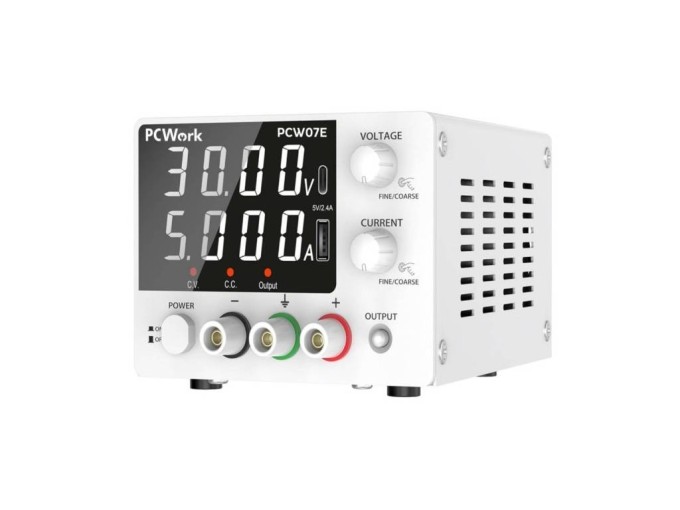Regulovatelný laboratorní napájecí zdroj PCW07E 0–30 V / 0–5 A 150 W s USB-A a USB-C