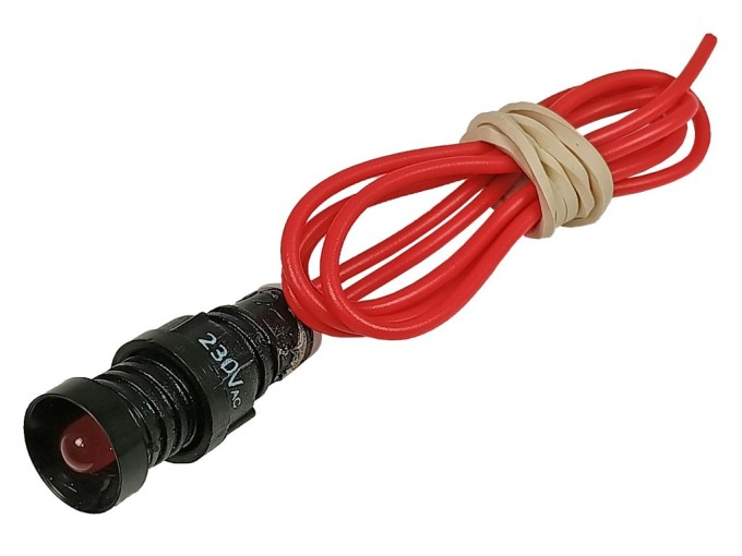Červená LED kontrolka 230V AC s montážním otvorem 11 mm